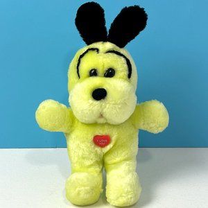 RARE Vintage Plushland Yellow I LOVE YOU HEART Puppy Dog 8" Plush Stuffed Animal